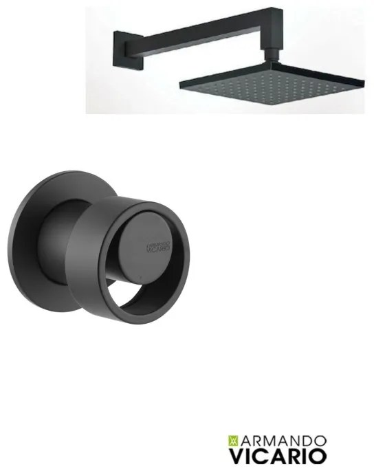 Armando Vicario Halo Black Matt Ανακλινόμενη Κεφαλή 30x30εκ+Μπράτσο τοίχου+Μίκτης εντοιχισμού 1 εξόδου