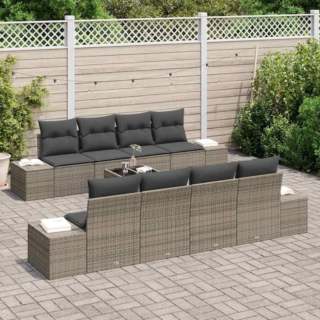 vidaXL Σετ Καναπέ Κήπου με μαξιλάρι 7 pcs Γκρι 55 x 55 x 37 εκ