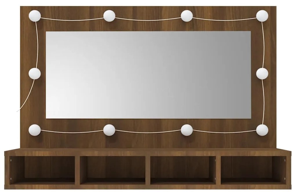 vidaXL Έπιπλο Καθρέπτη με LED Καφέ Δρυς 90x31,5x62 εκ.