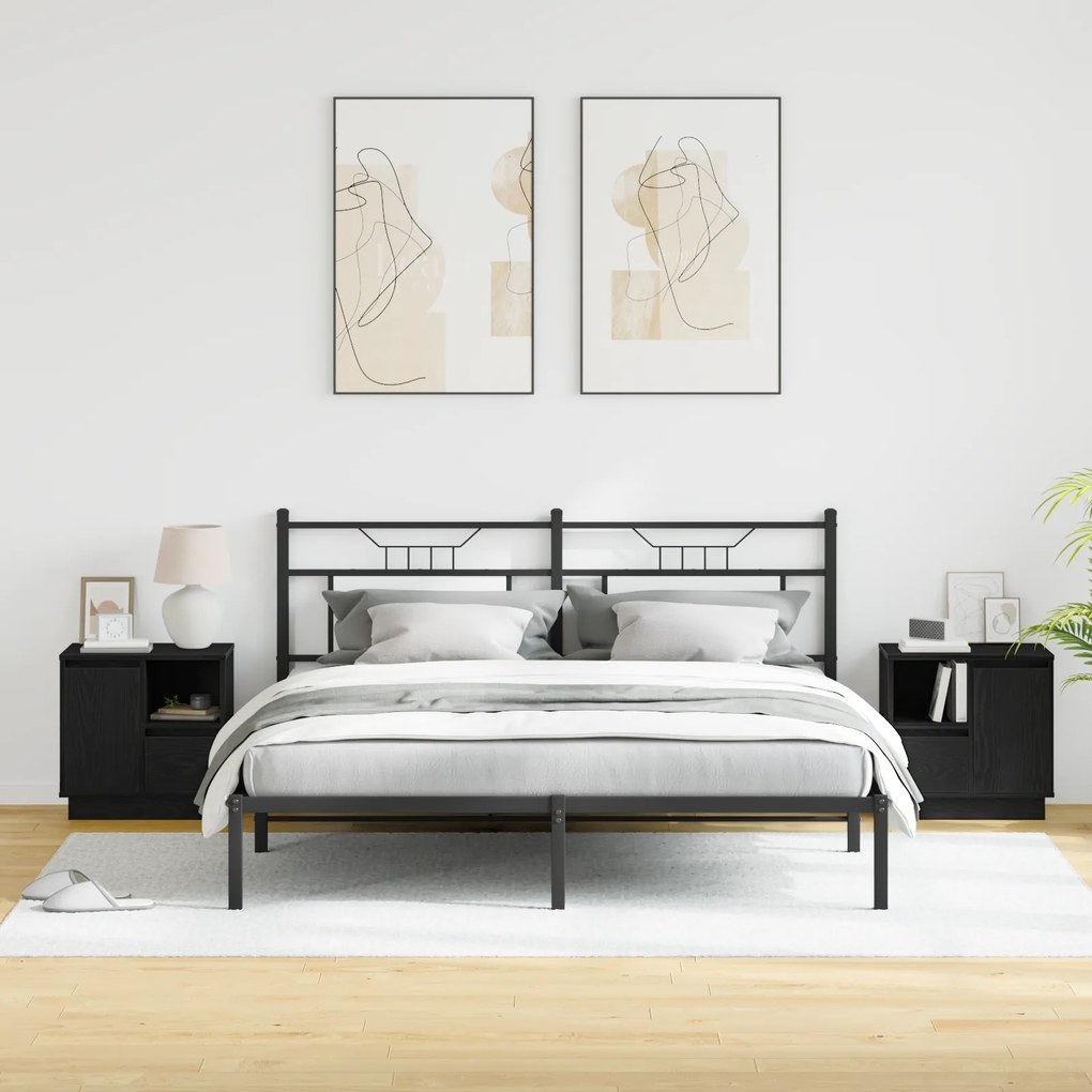 vidaXL Κομοδίνα με LED 2 τεμ Μαύρο Δρυς 50x34,5x50 εκ