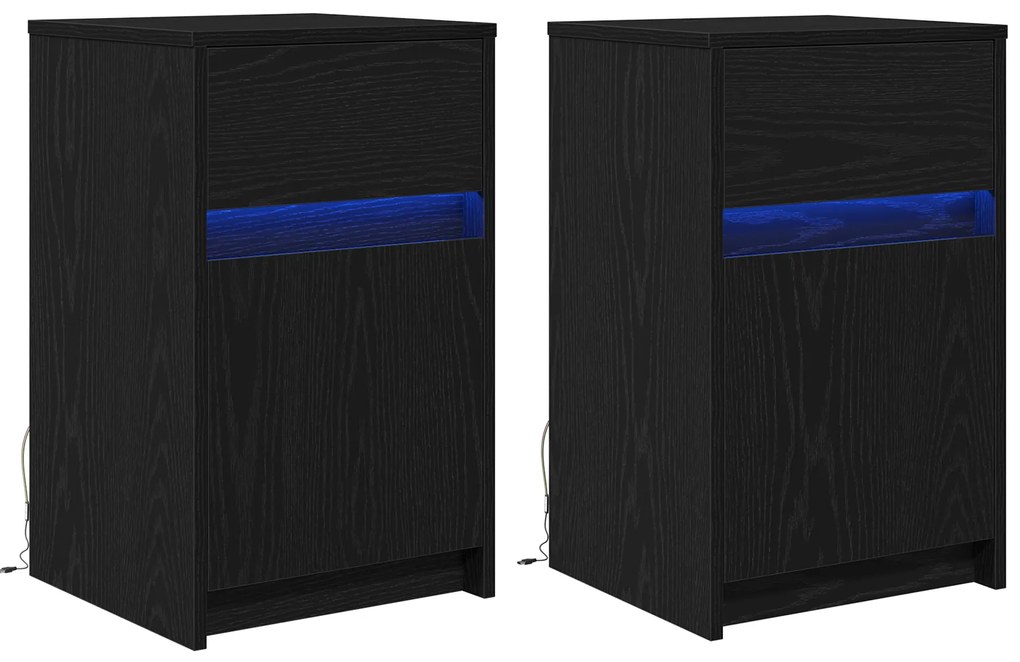 vidaXL LED Κρεβατάκι Ντουλάπα 2 pcs Μαύρη δρυς 38 x 34 x 61 εκ.
