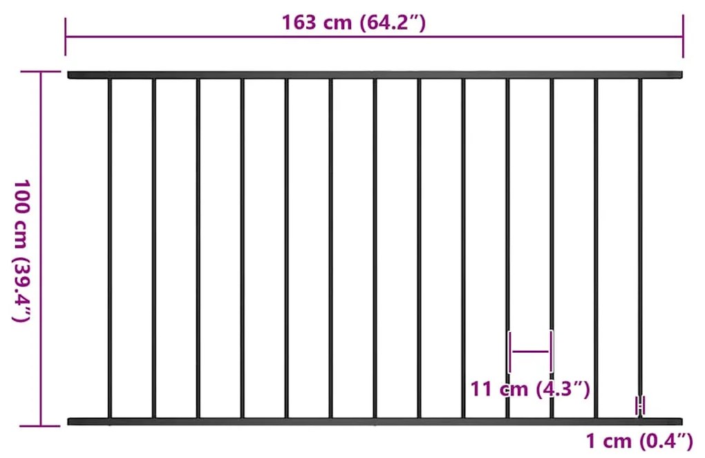 vidaXL Πάνελ Περίφραξης Μαύρο 1,63x1 μ. Ατσάλι με Ηλεκτροστατική Βαφή