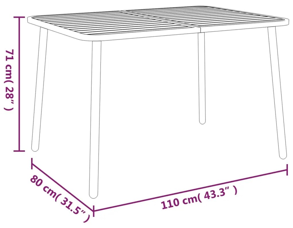 vidaXL Τραπέζι Κήπου Ανθρακί 110x80x71 εκ. Ατσάλινο