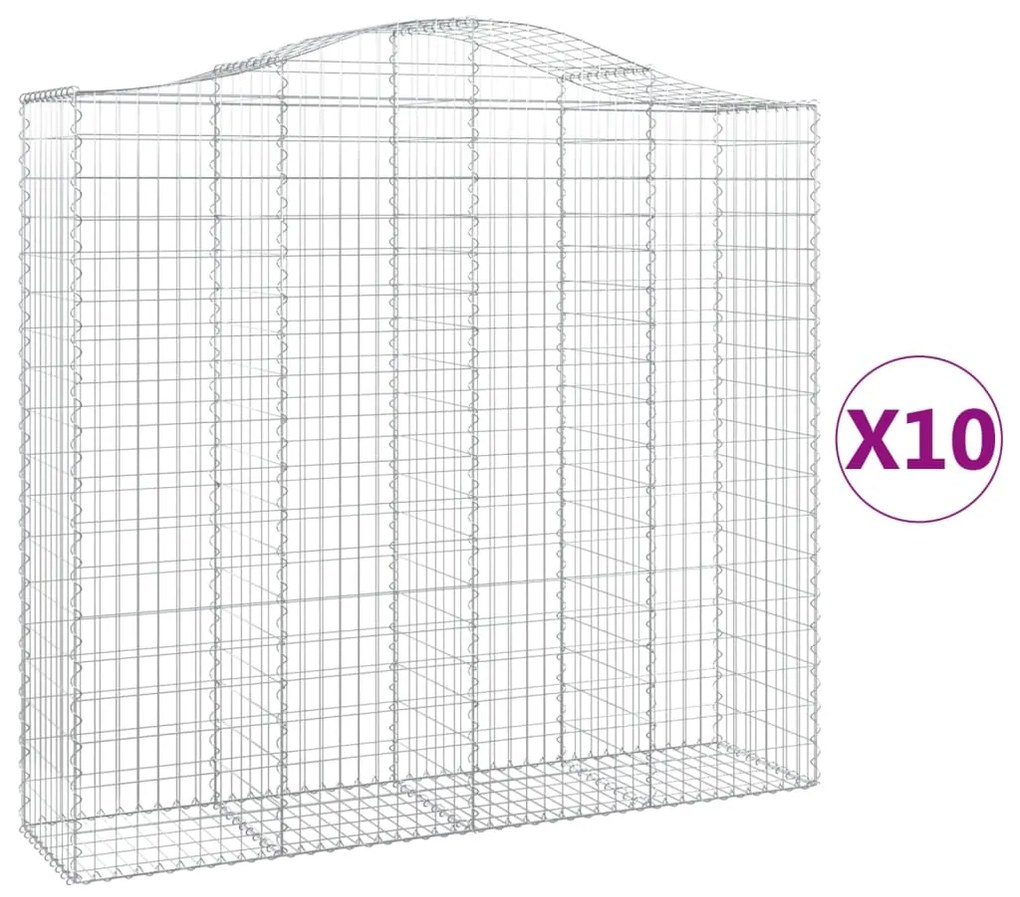 vidaXL Συρματοκιβώτια Τοξωτά 10 τεμ. 200x50x180/200 εκ. Γαλβαν. Ατσάλι