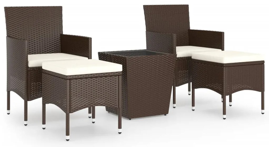 vidaXL Σετ Επίπλων Bistro Κήπου 5 τεμ. Καφέ Συνθ. Ρατάν/Ψημένο Γυαλί
