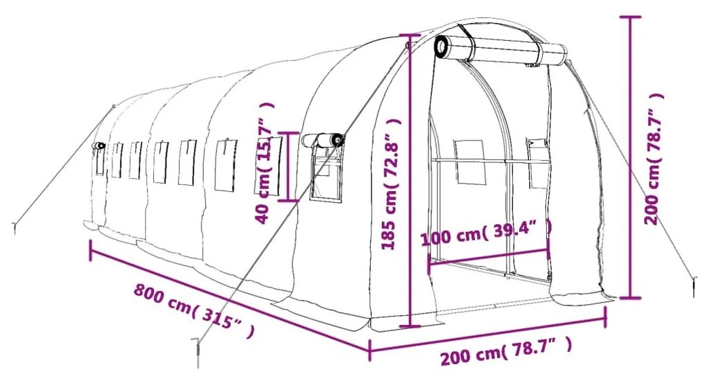 Θερμοκήπιο με Ατσάλινο Πλαίσιο Λευκό 16 μ² 8 x 2 x 2 μ. - Λευκό