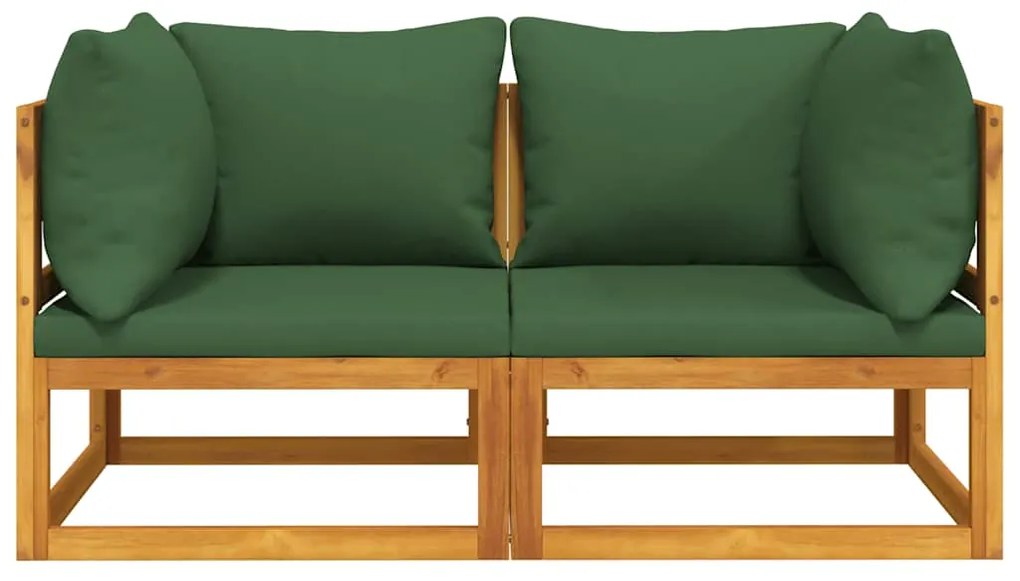 vidaXL Γωνιακοί Καναπέδες 2 τεμ. Μασίφ Ακακία με Πράσινα Μαξιλάρια