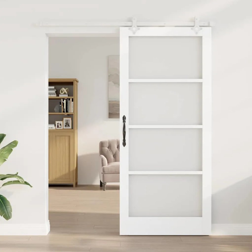 vidaXL Συρόμενη Πόρτα Χειροκίνητος Λευκό 93 x 211 εκ. Ξύλο και μέταλλο