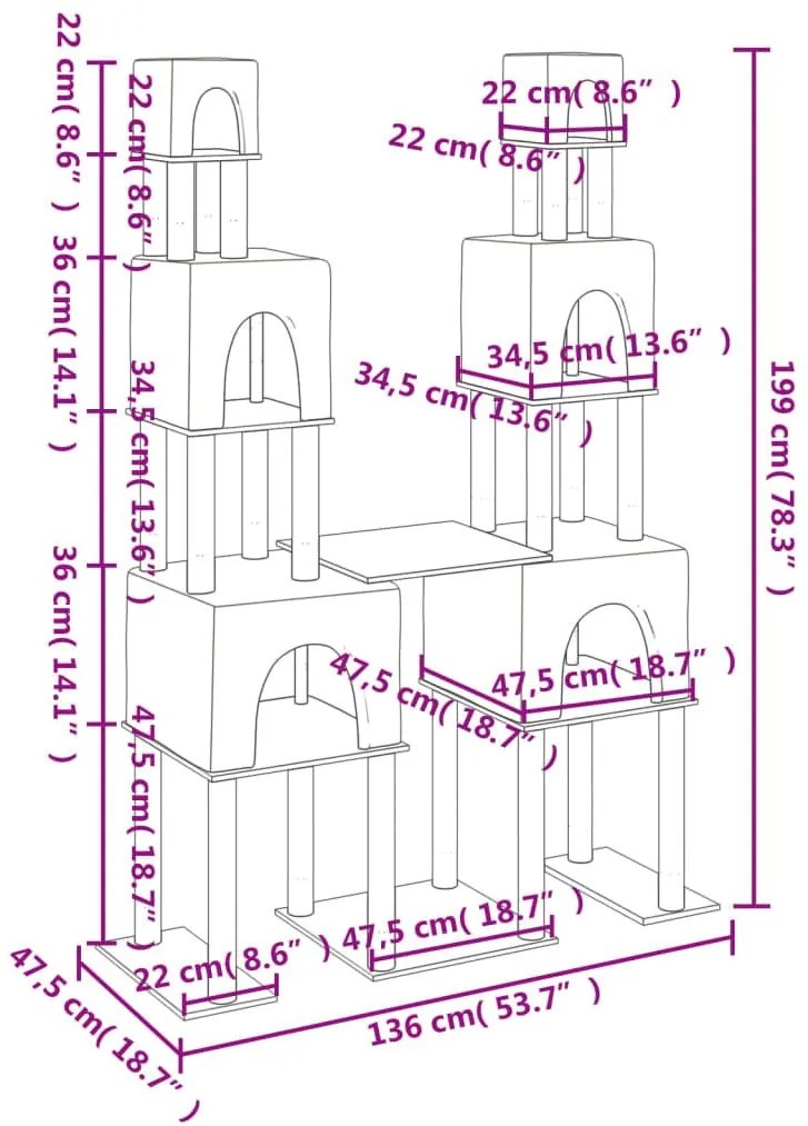 Γατόδεντρο Κρεμ 199 εκ. με Στύλους Ξυσίματος από Σιζάλ - Κρεμ
