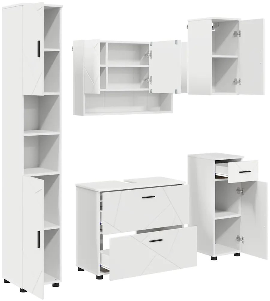 vidaXL Σετ Επίπλων Μπάνιου με συρτάρι 5 pcs Λευκό 30 x 35 x 192 εκ.