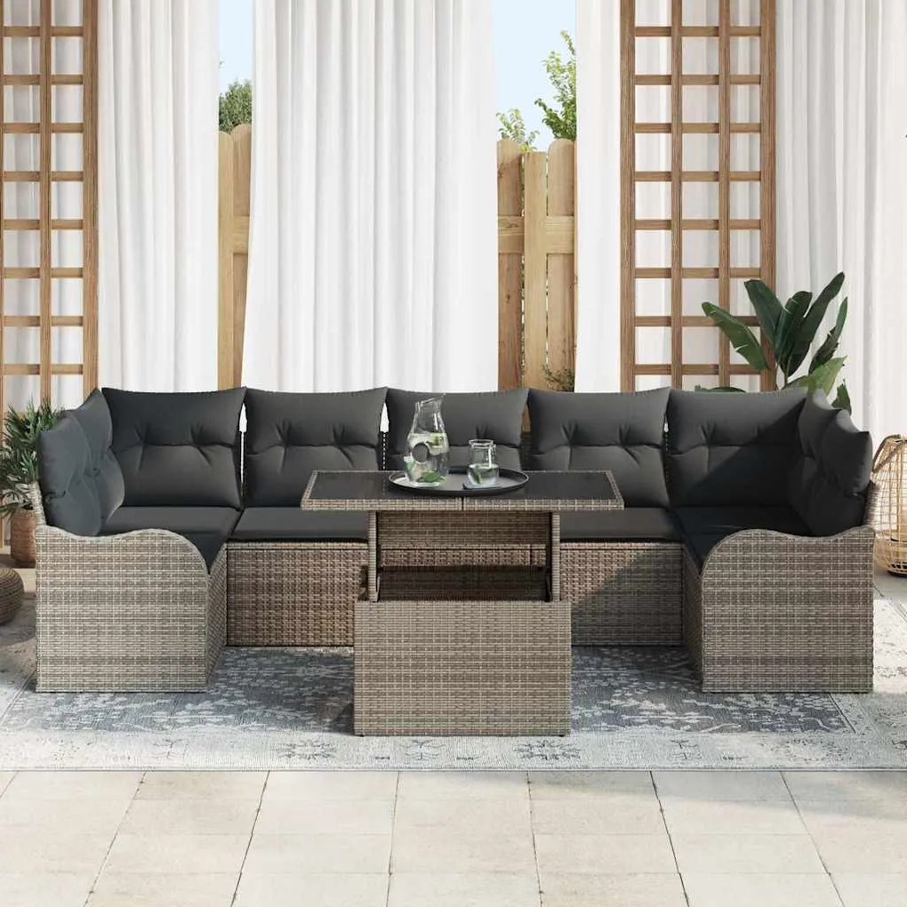vidaXL Σετ Καναπέ Κήπου με μαξιλάρι 8 pcs Γκρι Πολυ ράταν