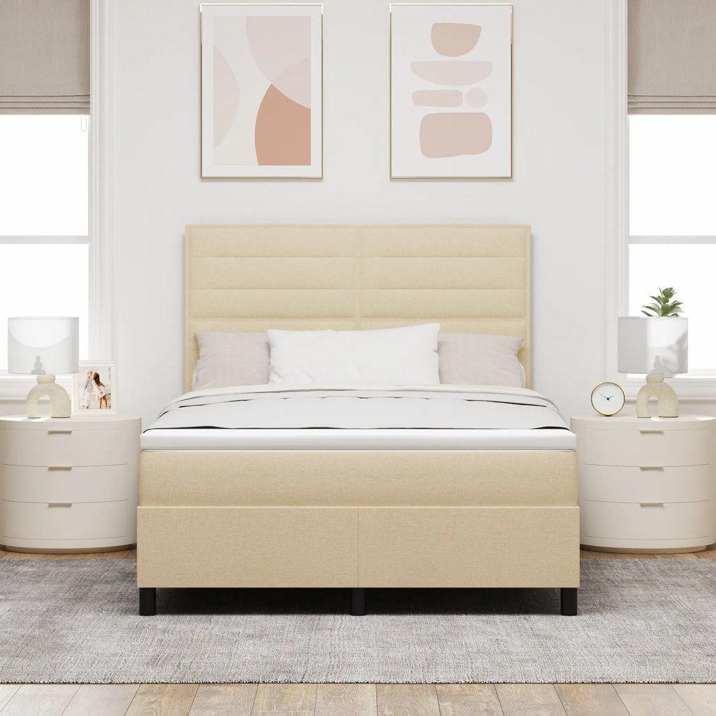 vidaXL Κρεβάτι με Ελατήρια και Στρώμα & LED Κρεμ 140x190 cm Υφασμάτινο