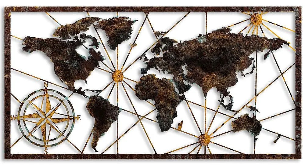 Διακοσμητικό Τοίχου World Map 891TNL2424 120cm Multi Wallity Μέταλλο