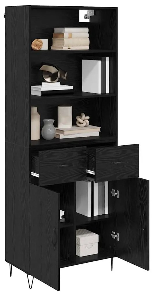 vidaXL Highboard με συρτάρι 2 pcs Μαύρη Οξυά Επεξεργασμένο ξύλο