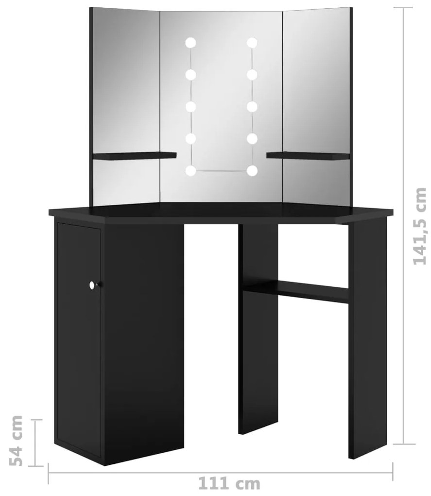 Μπουντουάρ Γωνιακό με LED Μαύρο 111 x 54 x 141,5 εκ. - Μαύρο