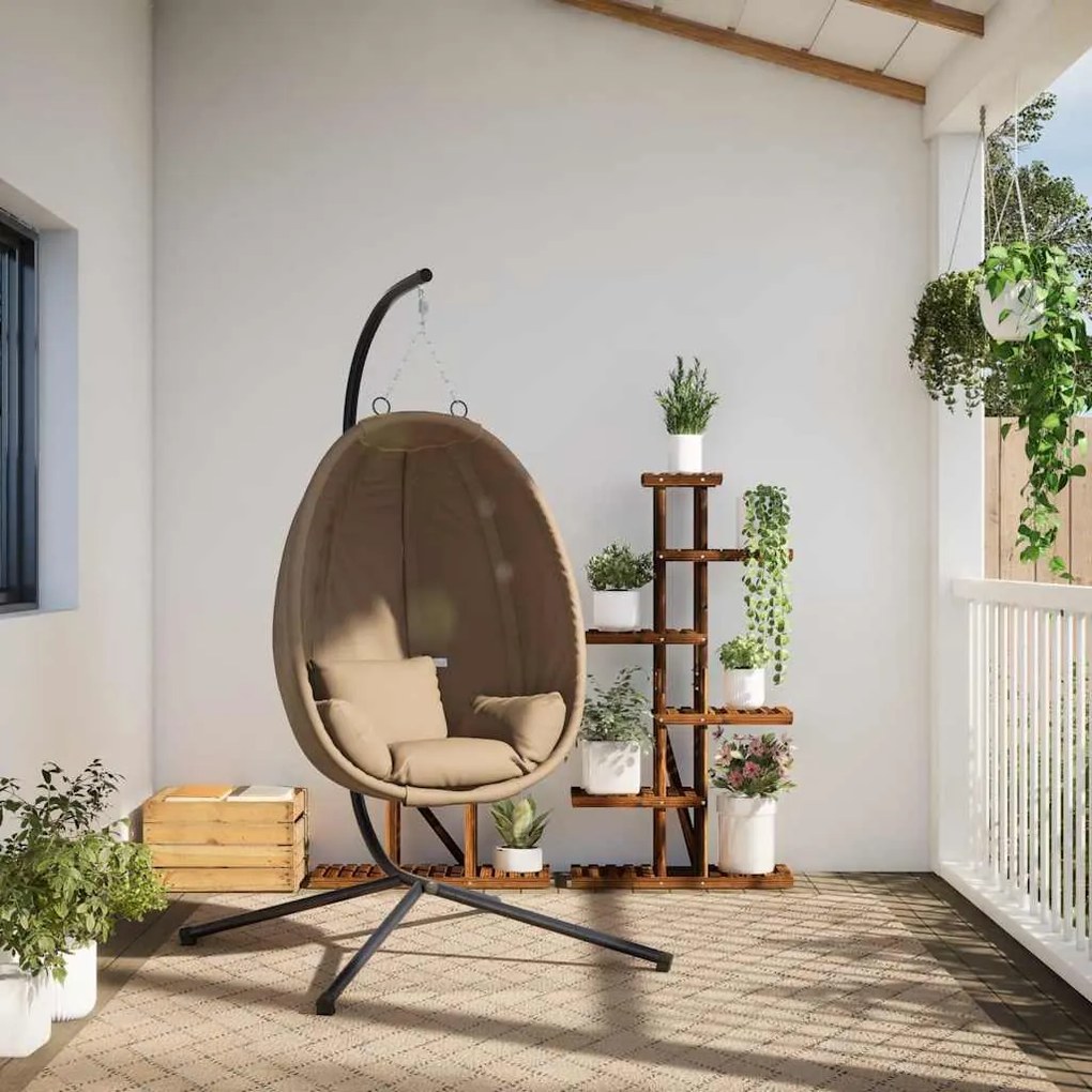 vidaXL Πολυθρόνα Egg Κρεμαστή με Βάση Taupe Συνθ. Ρατάν / Ατσάλι