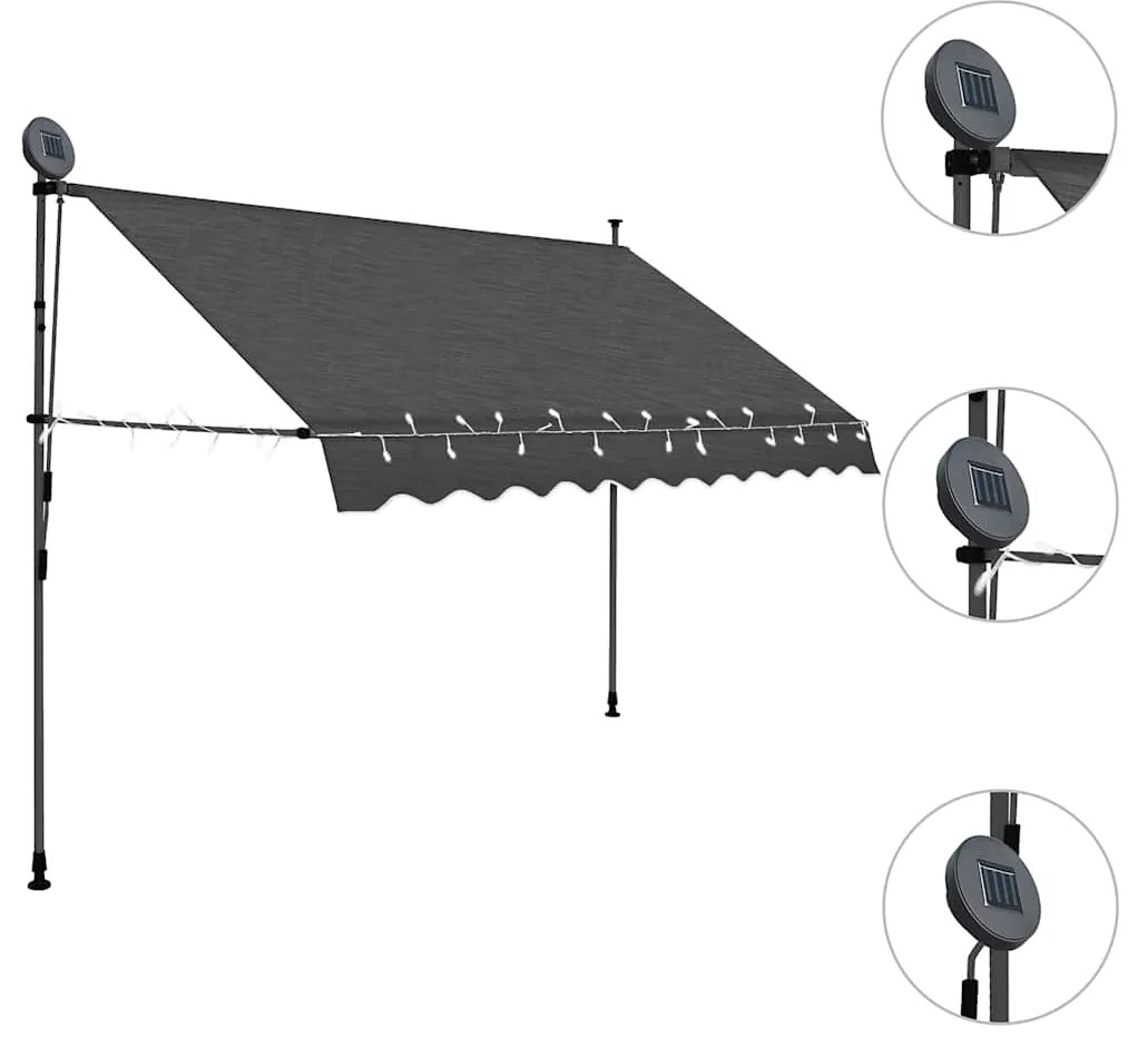 vidaXL Τέντα Συρόμενη Χειροκίνητη με LED Ανθρακί 300 εκ.