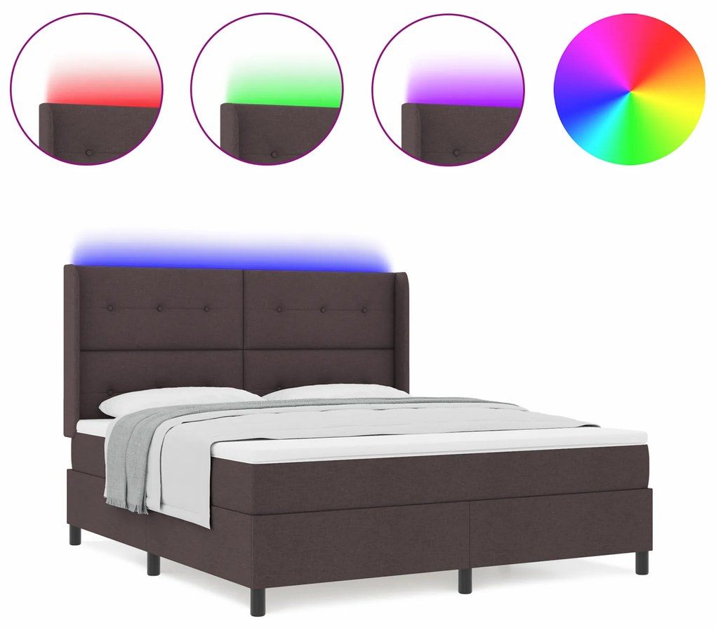 vidaXL Κρεβάτι Box Spring με Στρώμα & LED Καφέ 180x200 cm Ύφασμα
