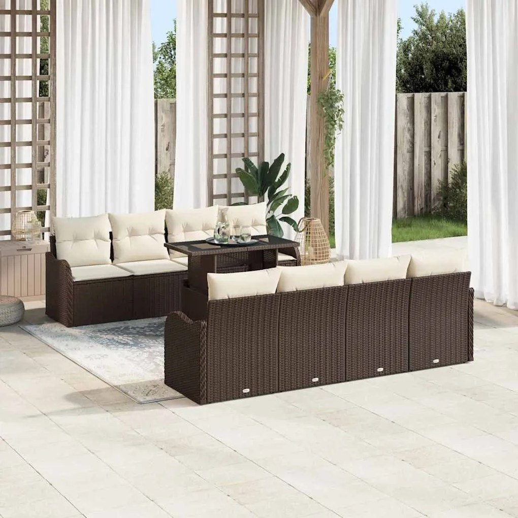 vidaXL Σετ Καναπέ Κήπου με μαξιλάρι 7 pcs Καφέ Πολυ ράταν