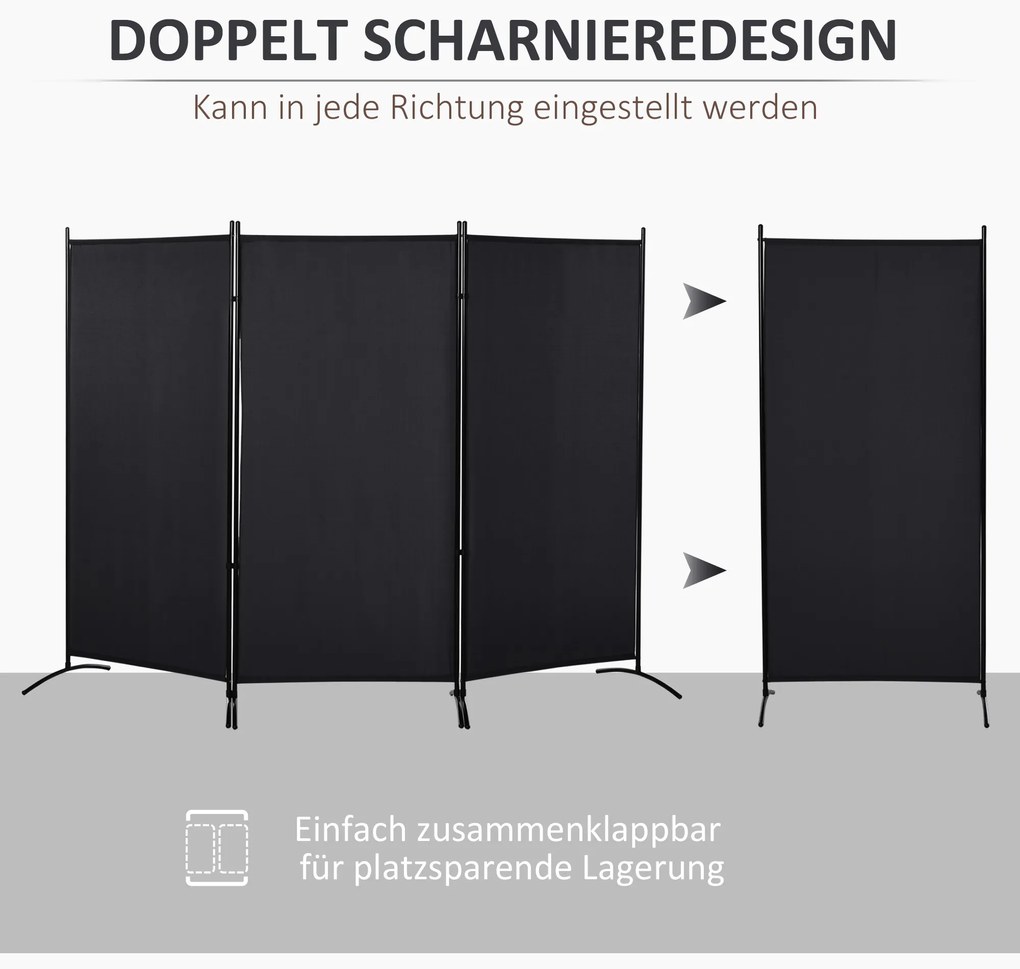 HOMCOM Διαχωριστικό χώρου, 3 τεμαχίων, με μεταλλικό σκελετό, Μαύρο