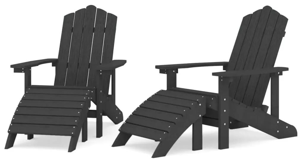 Καρέκλες Κήπου Adirondack 2 τεμ. Ανθρακί από HDPE με Υποπόδια - Ανθρακί