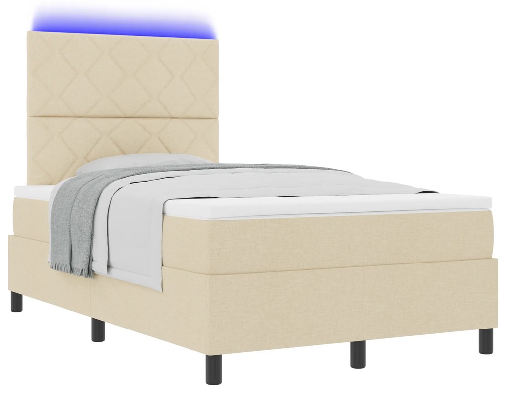 vidaXL Κρεβάτι με ελατήρια και στρώμα & LED σε Κρεμ, 120 x 200 εκ Υφασμάτινο