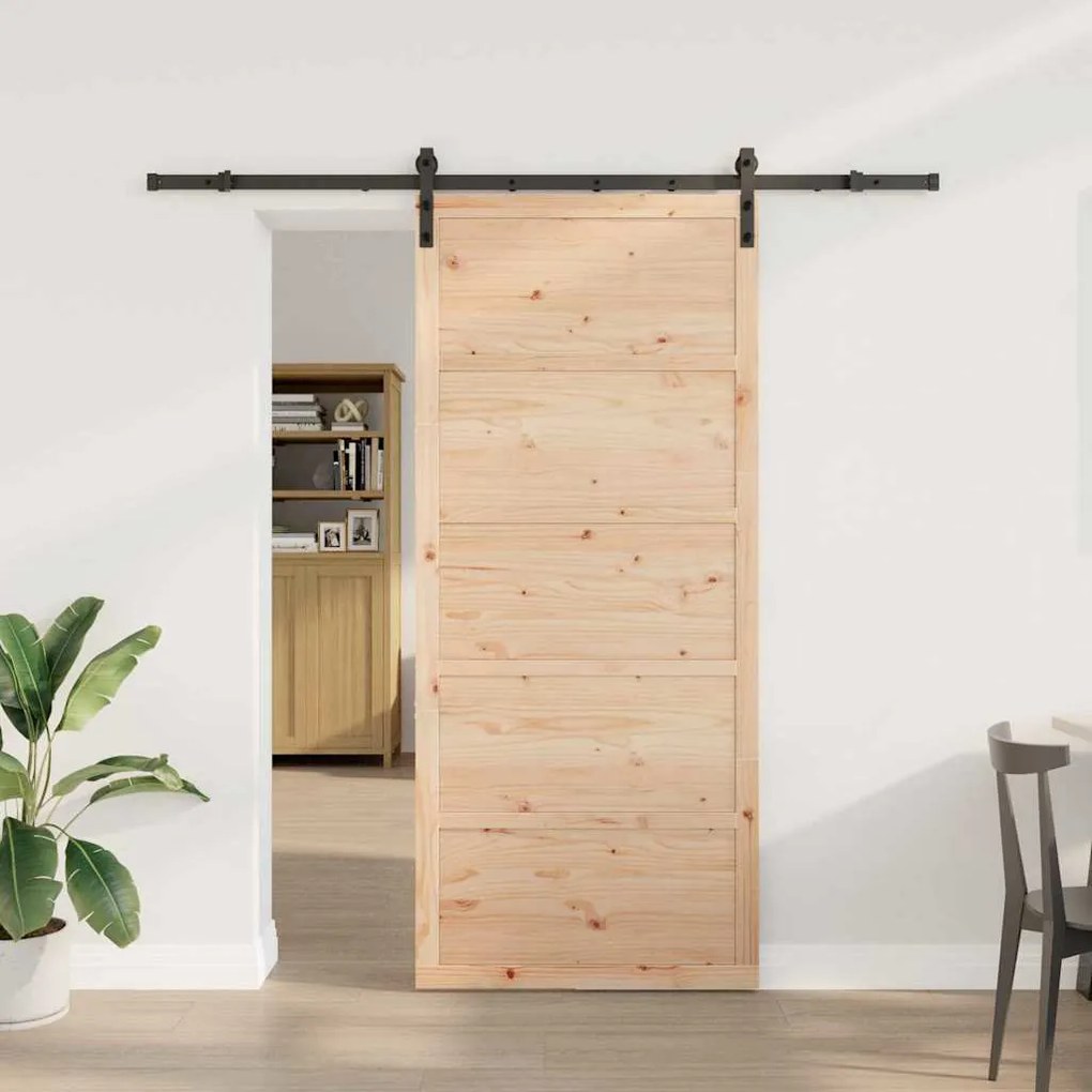 vidaXL Συρόμενη Πόρτα Καφέ 100 x 208 εκ. Μασίφ ξύλο πεύκου