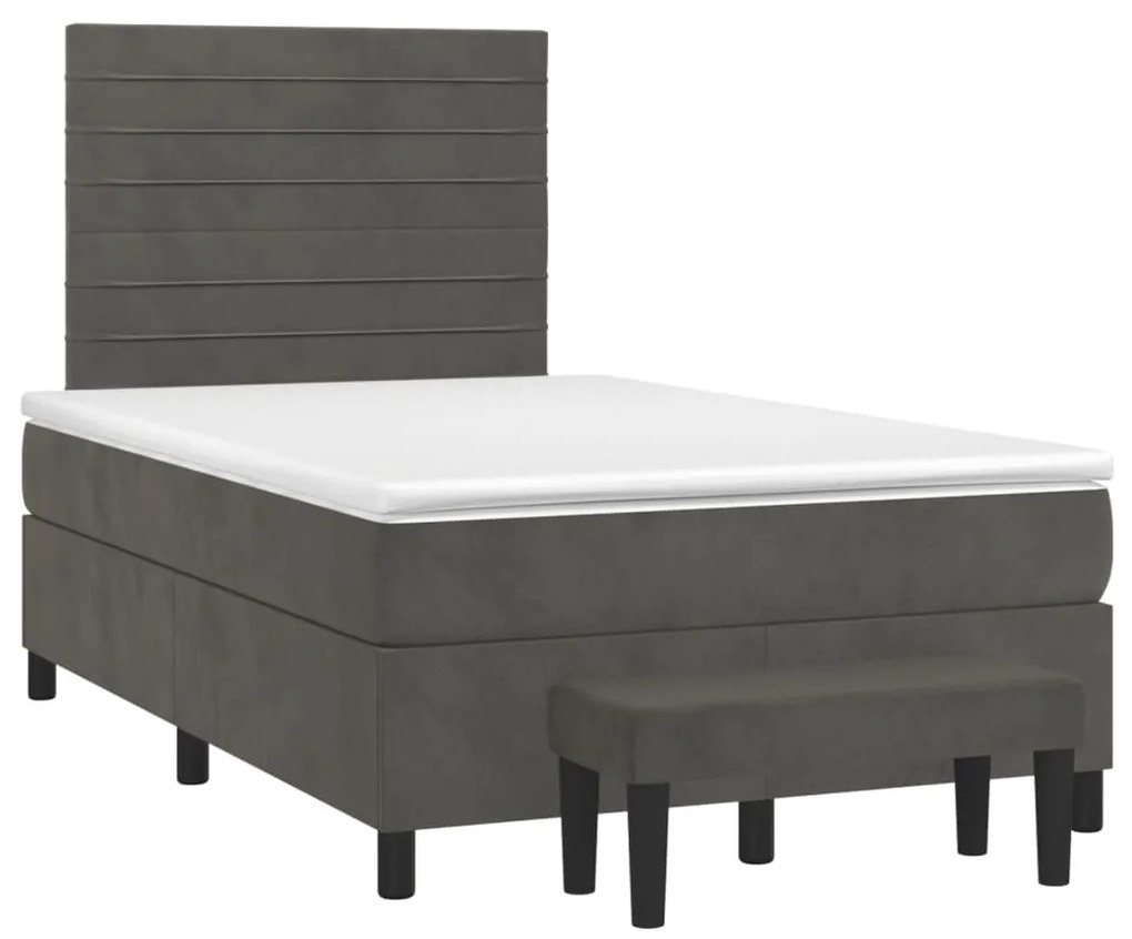 Κρεβάτι Boxspring με Στρώμα Σκούρο Γκρι 120x200 εκ. Βελούδινο - Γκρι