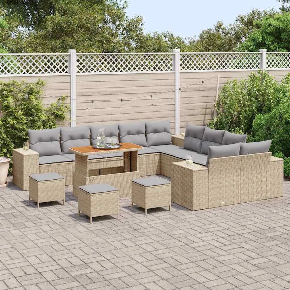 vidaXL Σετ Καναπέ Κήπου 14 pcs Μπεζ, Ανοιχτό Γκρι 110 x 55 x 71 εκ