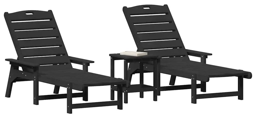 vidaXL Ξαπλώστρα 3 pcs Μαύρο Πολυαιθυλένιο