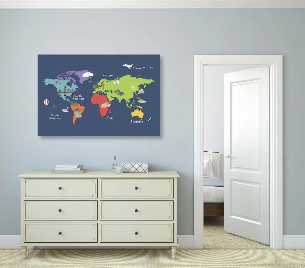Εικόνα στον παγκόσμιο χάρτη φελλού με ορόσημα - 120x80  transparent
