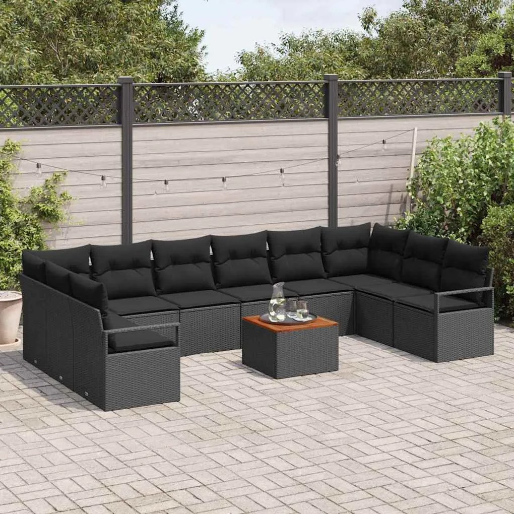 vidaXL Σετ Καναπέ Κήπου με μαξιλάρι 11 pcs Μαύρο Πολυ ράταν