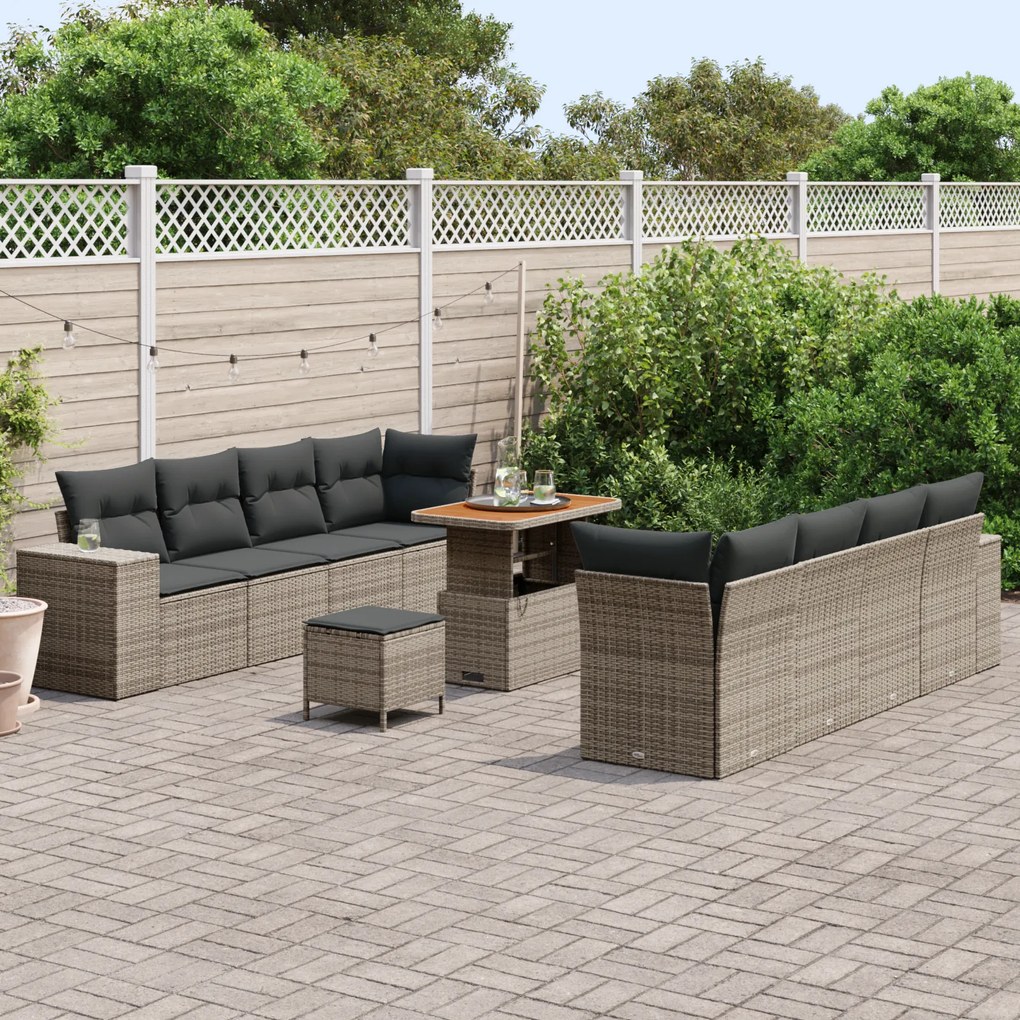vidaXL Σετ Καναπέ Κήπου με μαξιλάρι 11 pcs Γκρι 90 x 55 x 71 cm