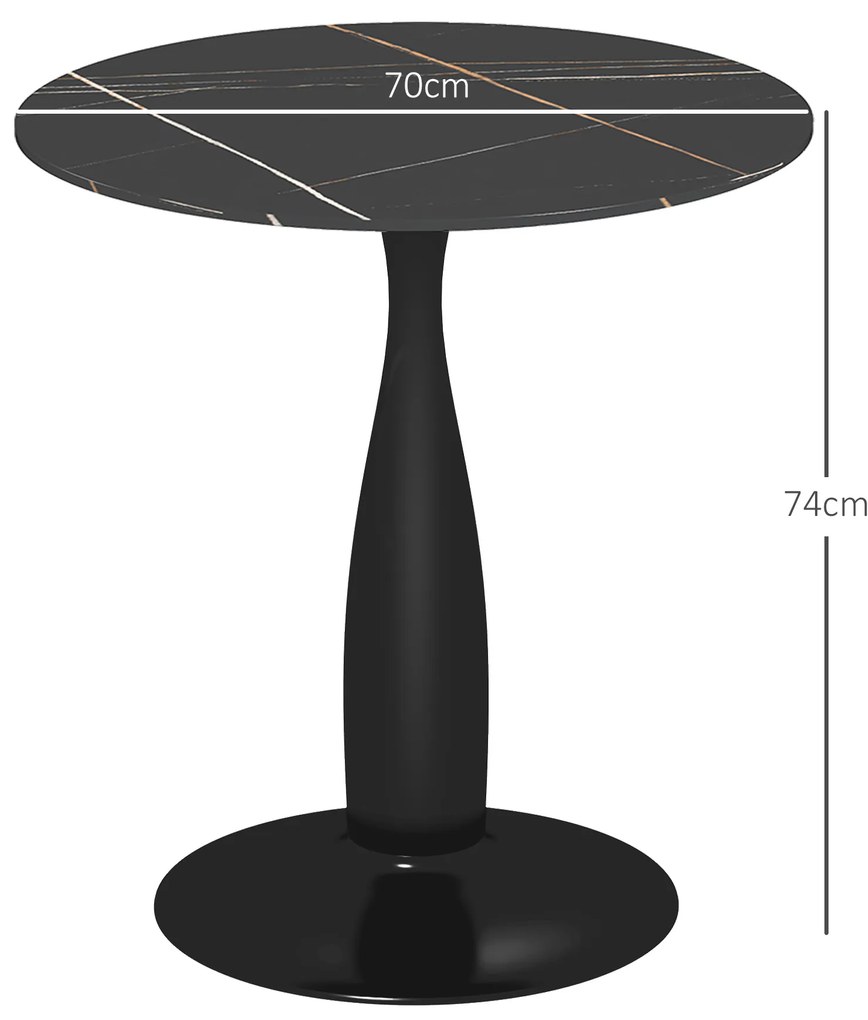 HOMCOM Στρογγυλό Τραπέζι Τραπεζαρίας, Επικαλυμμένο με Πούδρα Ατσάλι, MDF με Μελαμίνη, Αντιολισθητικά Πόδια, 70 x 74 cm, Μαύρο