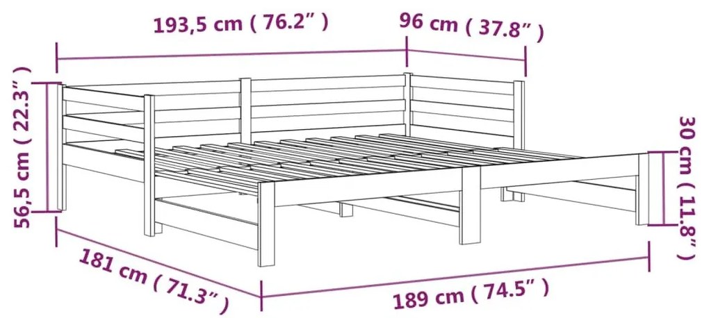 Καναπές Κρεβάτι Συρόμενος 2x(90x190) εκ. Μασίφ Ξύλο Πεύκου - Καφέ