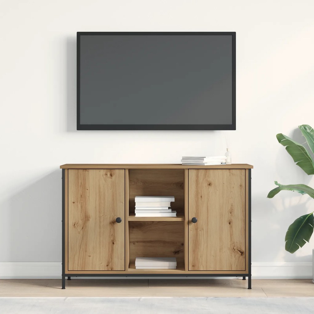 vidaXL Ντουλάπα Τηλεόρασης Μαύρη Δρυς 101x35x65 εκ. Κατασκευασμένο από ξύλο και ατσάλι