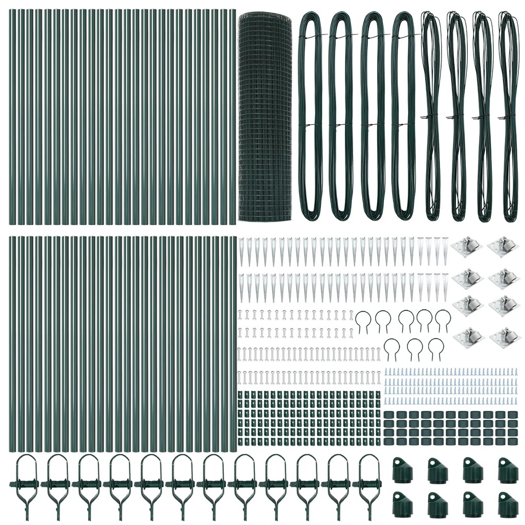 vidaXL Φράχτης Welded Wire με 13 Στήλες Σταύλων Πράσινος 0.5x100 μ Ατσάλι
