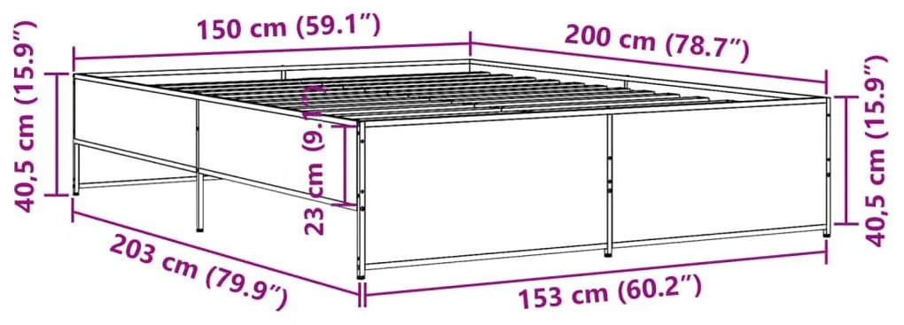 Πλαίσιο Κρεβατιού Καφέ Δρυς 150x200 εκ. Επεξ. Ξύλο &amp; Μέταλλο - Καφέ