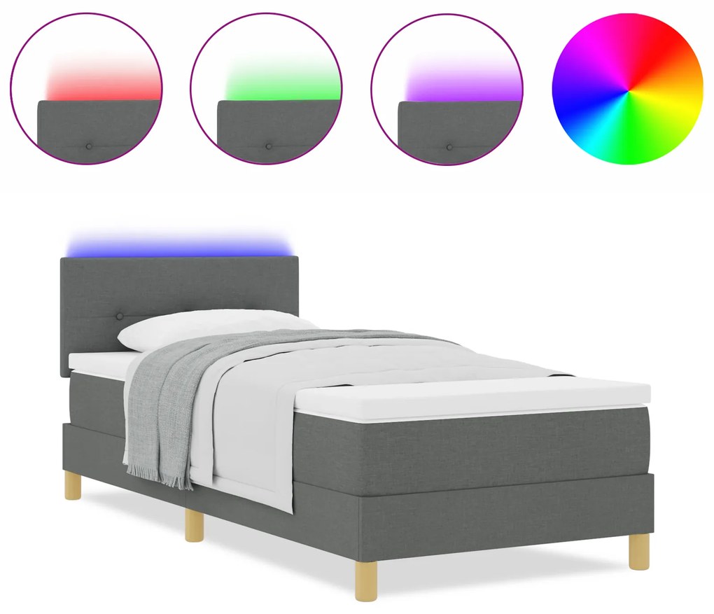 vidaXL Κρεβάτι με Στρώμα & LED Σκούρο Γκρι 80x200 εκ. Ύφασμα