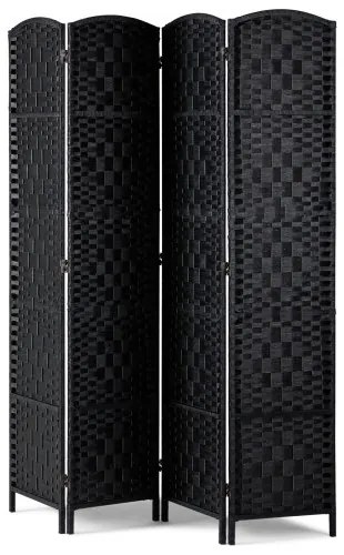 VEVOR 4 Panel Room Divider Hand-Woven Folding Privacy Screen with Hinges Black