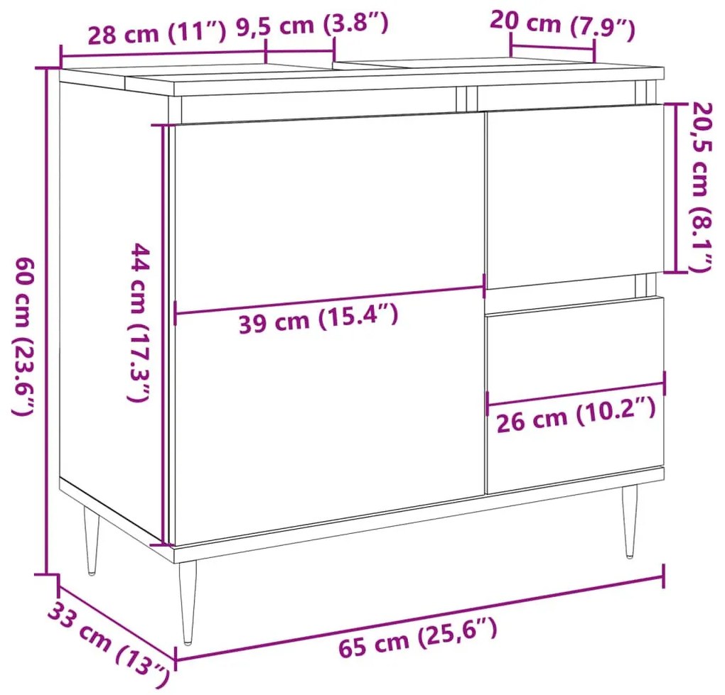 Ντουλάπι Μπάνιου Γκρι Σκυροδέματος 65x33x60 εκ. Επεξ. Ξύλο - Γκρι