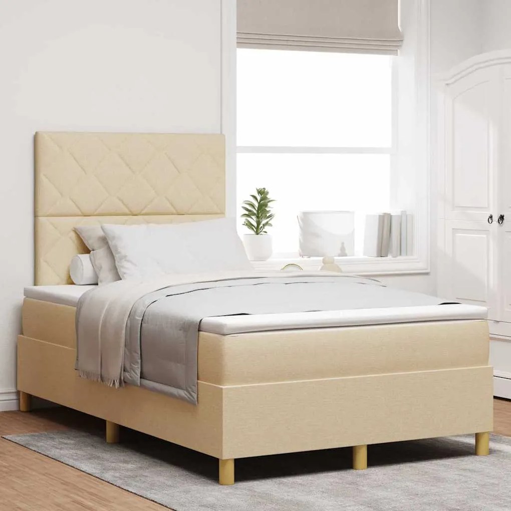 vidaXL Κρεβάτι Κουτιού με Στρώμα Κρεμ 120x200 cm Υφασμα