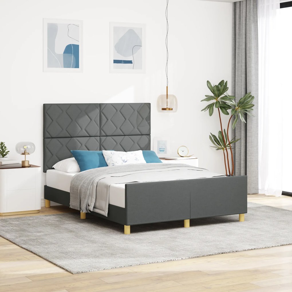 vidaXL Σκούρο Γκρι Κρεβάτι 160x200 εκ Fabric