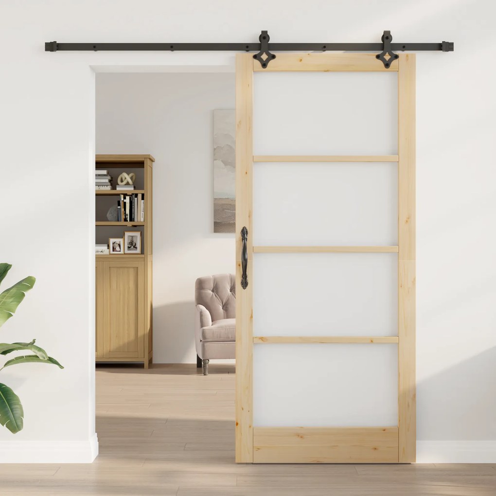 vidaXL Συρόμενη Πόρτα  με Σετ Υλικών 93x211 εκ. Μασίφ Ξύλο Πεύκου