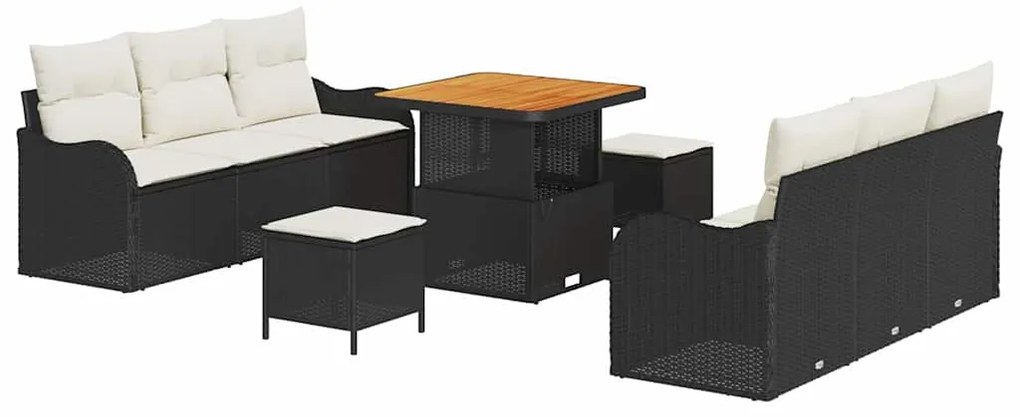 vidaXL Σετ Καναπέ Κήπου Ρυθμιζόμενο ύψος 9 pcs Μαύρο συνθετικό ρατάν