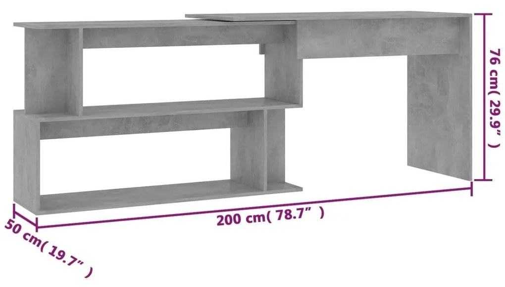 Γραφείο Γωνιακό Γκρι του Σκυροδέματος 200x50x76 εκ. Επεξ. Ξύλο - Γκρι