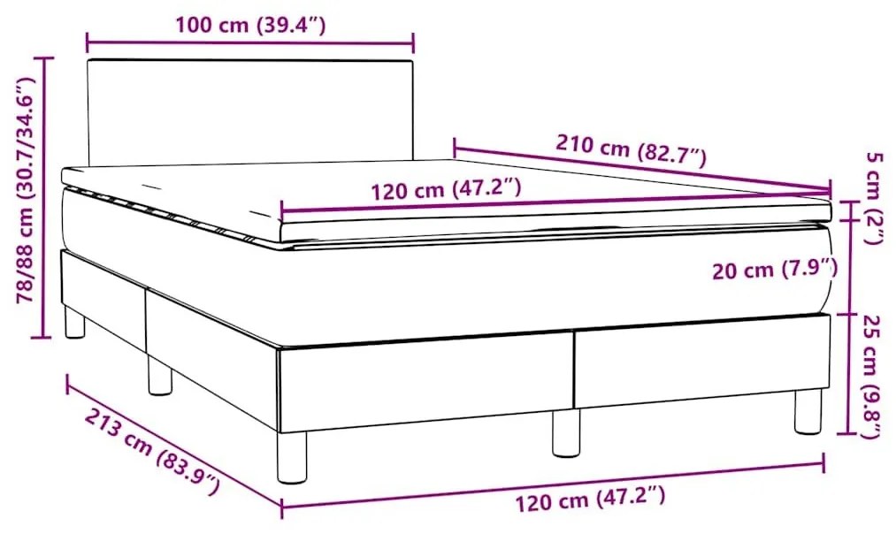 Κρεβάτι Boxspring με Στρώμα Σκούρο Γκρι 120x210 εκ. Βελούδινο - Γκρι