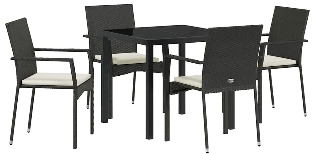 vidaXL Σέτ φαγητού για κήπο με μαξιλάρι 5 pcs Μαύρο Πολυ ράταν