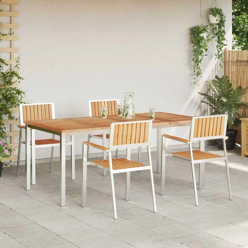 vidaXL Σετ Φαγητού Κήπου 5 Τεμαχίων Από Ξύλο Teak και Ανοξείδωτο Χάλυβα