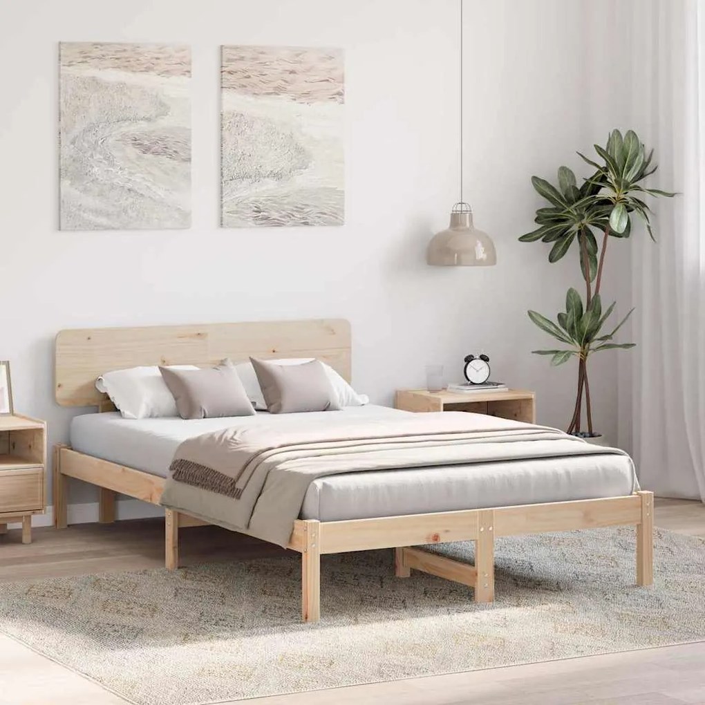 vidaXL Σκελετός Κρεβατιού Φυσικό 135 x 190 cm Μασίφ ξύλο πεύκου